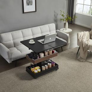 简约可折叠茶桌餐桌可移动带轮边几家用餐桌现代岩板茶几置物架