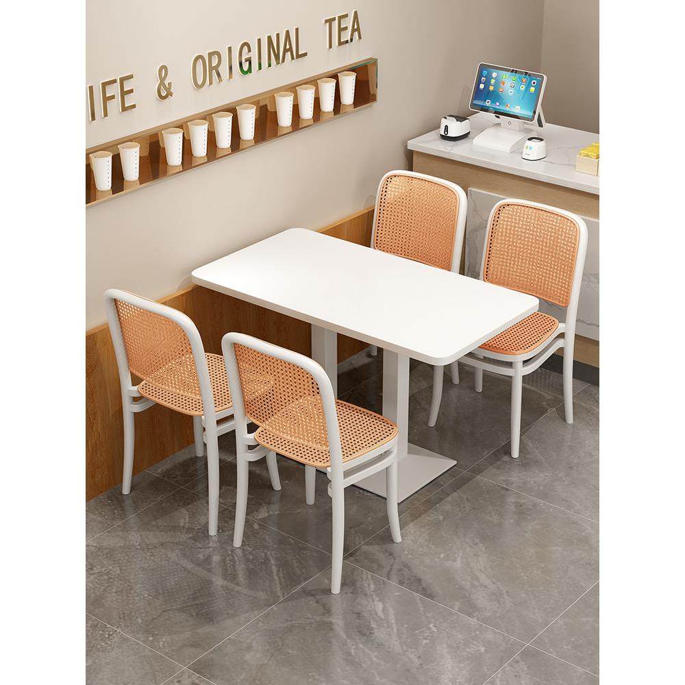 快餐桌椅套装组合饭店餐厅长方形桌小吃烧烤店餐饮商用桌子奶茶店