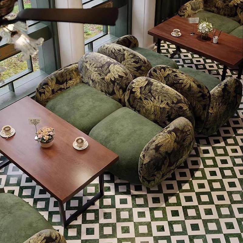 法式覆古咖啡厅奶茶店卡座沙发西餐厅桌椅组合饭店休闲软包椅商用