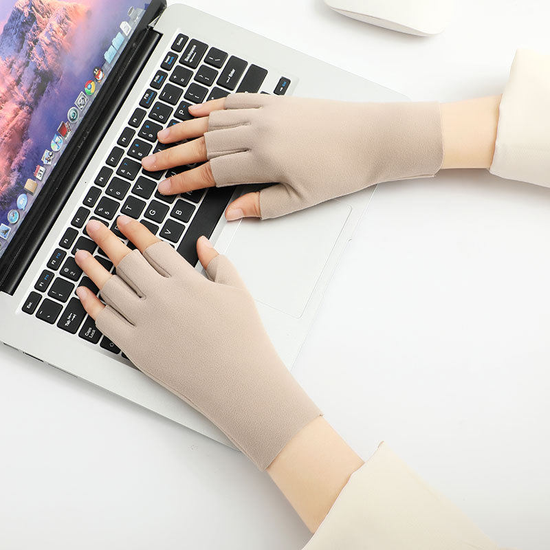 德绒手套冬季半指手套女士毛呢润肤保暖薄款半指敲键盘学生写字