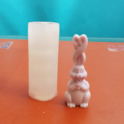 新款长耳朵兔蜡烛模具麻花辫兔子