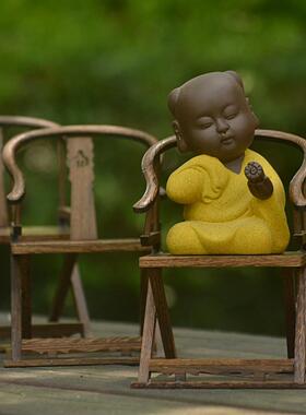 鸡翅木紫色檀香木迷你家具模型红木迷你实木椅子装饰品扶手椅椅娃