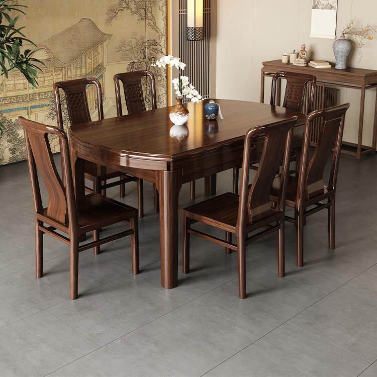 乌金木餐桌椅组合全实木餐桌方圆两用折叠可伸缩家用客厅高档饭桌