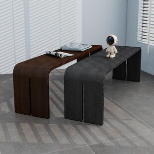 诧寂风实木卧室床尾凳长条凳带靠背家用客厅餐桌凳长板椅凳进门椅