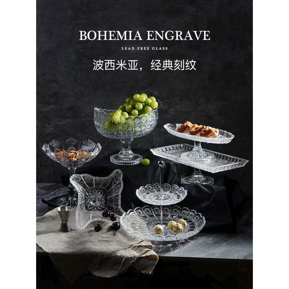 新型高端甜品桌展示架，轻奢高端玻璃水果盘，法式高观蛋糕盘套