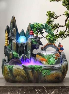 假山喷泉流水鱼缸办公室电视柜边客厅加湿器茶台桌面山水盆景摆件