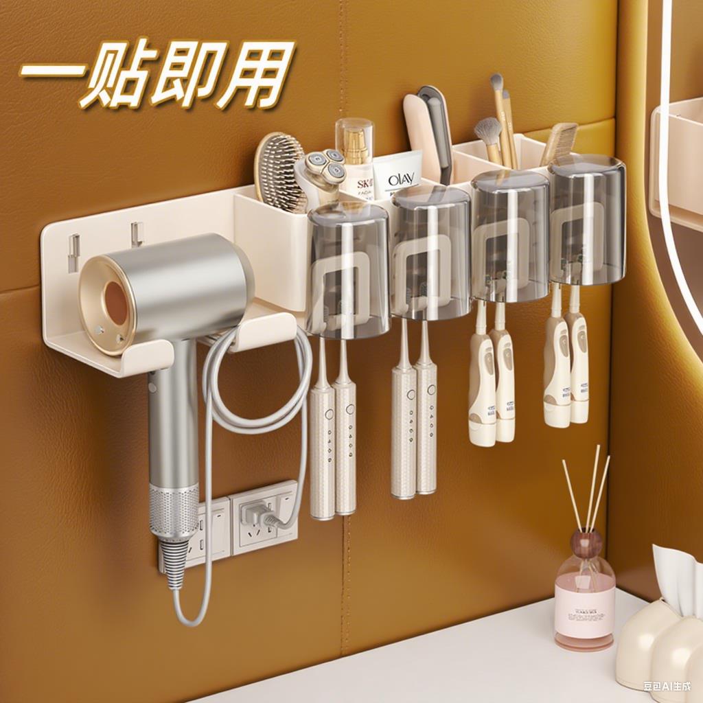 吹风机置物架免打孔化妆室浴室吹风机支架壁挂式吹风机收纳层架