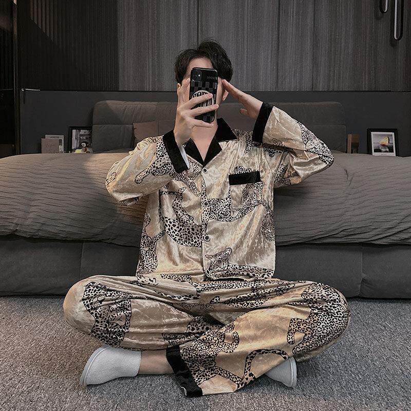 金丝绒男士睡衣春秋长袖2025新款高端轻奢情侣家居服女秋冬款套装