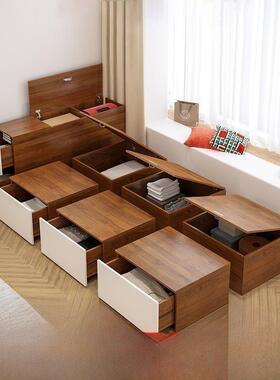 石家庄定制无床头榻榻米床箱储物床小户型卧室地台床衣柜一体组合