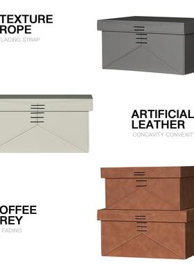 样板房衣帽间皮质绑绳收纳箱全屋定制衣柜收纳盒软装饰品摆件轻奢