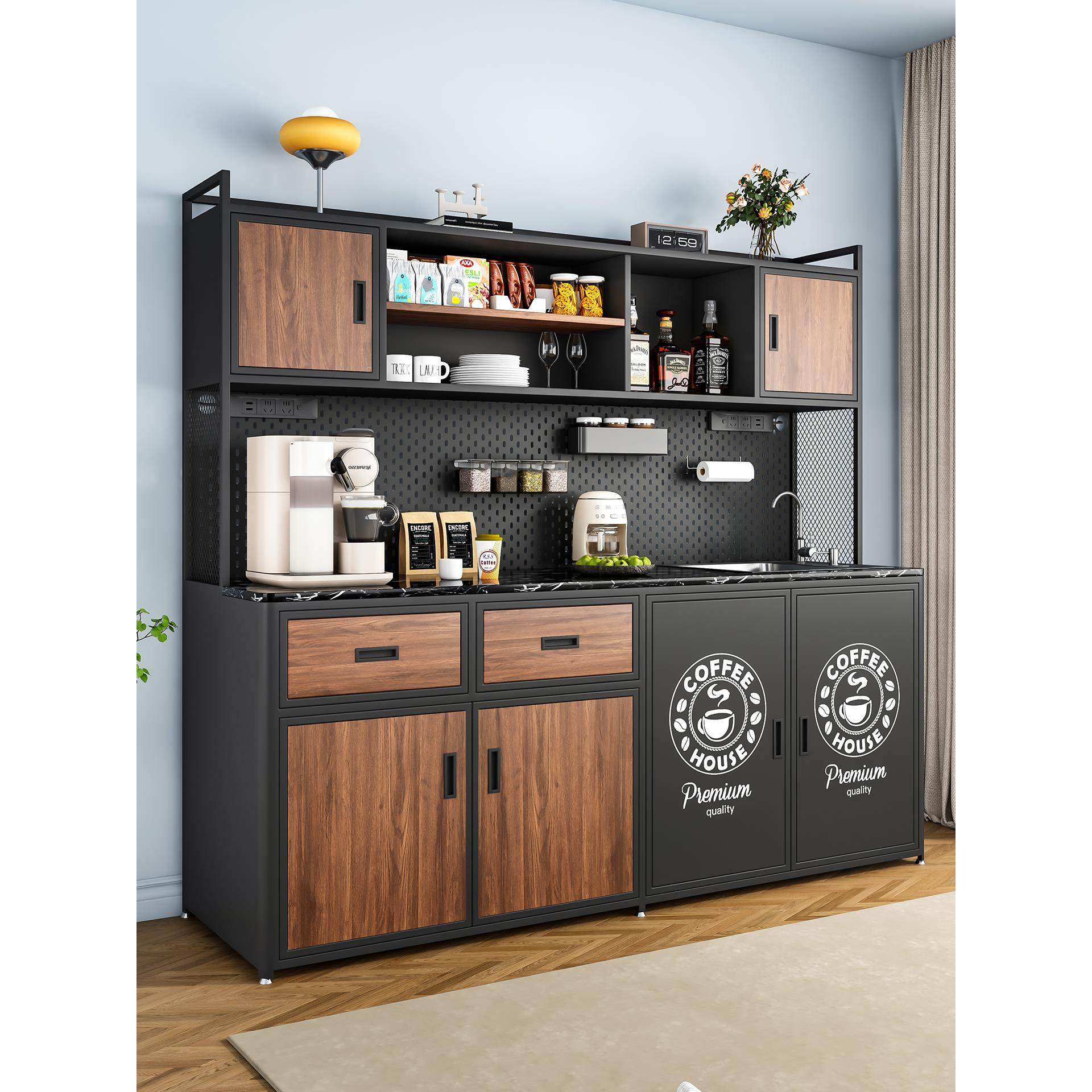 商用办公室公司水吧台一体柜餐边柜水槽茶水间洗杯台咖啡机操作台