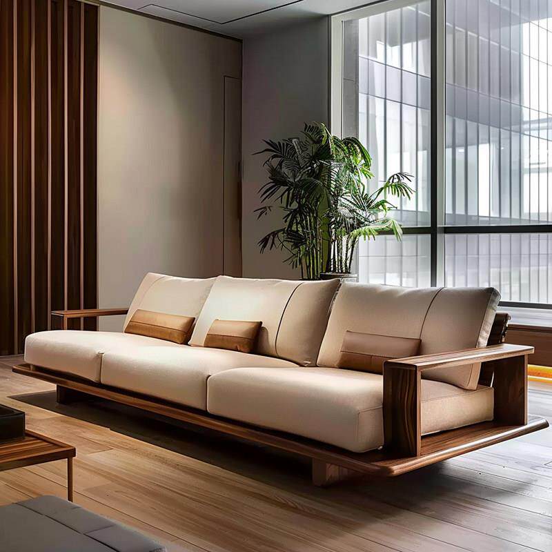 2024新中式白蜡木沙发高端轻奢北美黑胡桃木直排家用客厅实木家俱