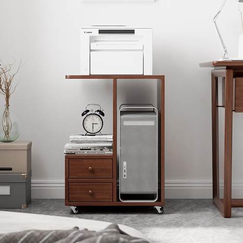 实木电脑主机托架多层落地底座移动托盘架子打印机台式机箱置物架