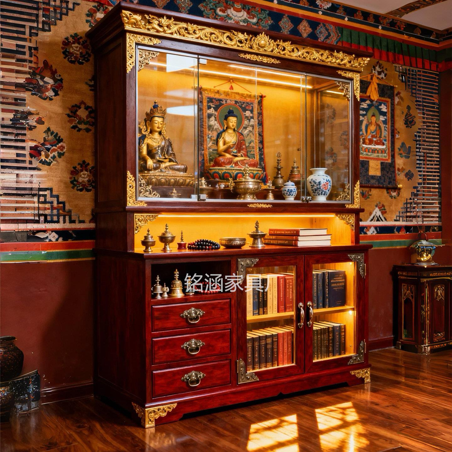 藏式佛龛立柜设计佛柜密宗佛堂定制红木神龛神柜佛台供桌实木祠堂图片
