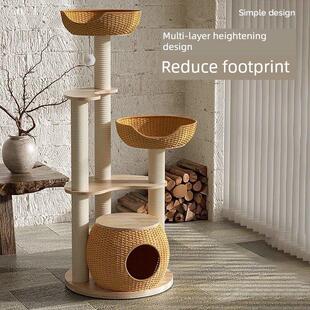 实木藤编猫窝猫爬架子猫树一体夏天小型剑麻多猫小户型不占地猫架