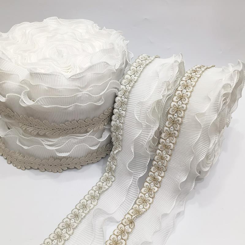 窗帘花边立边白色珍珠蕾丝窗纱装饰宽边拼接绣花抱枕侧边搭配辅料