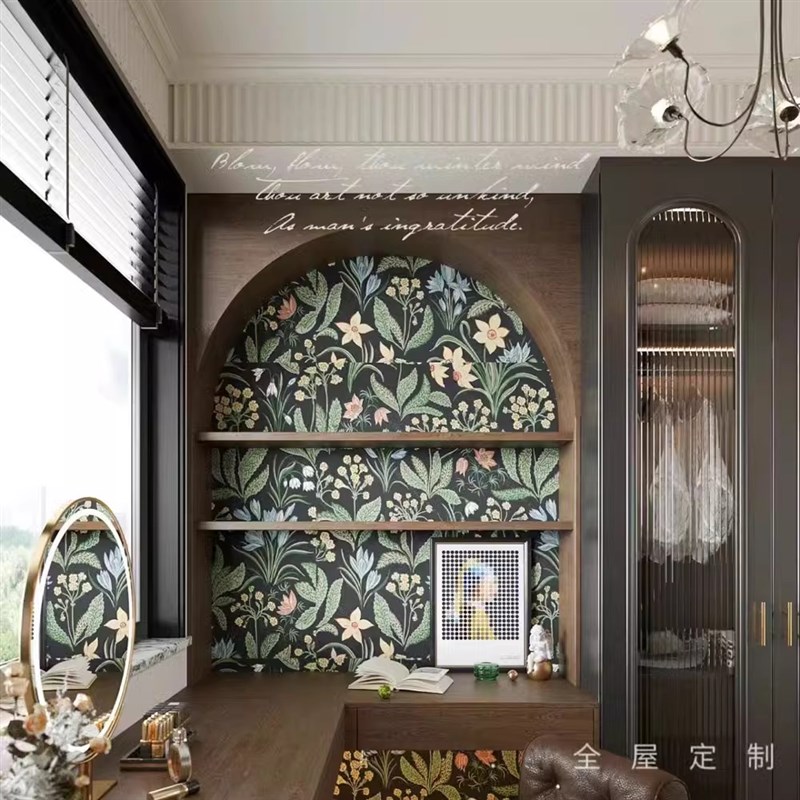 热销田园风墙纸美式小碎花墙布中古风民宿卧室客餐厅复古壁纸法式