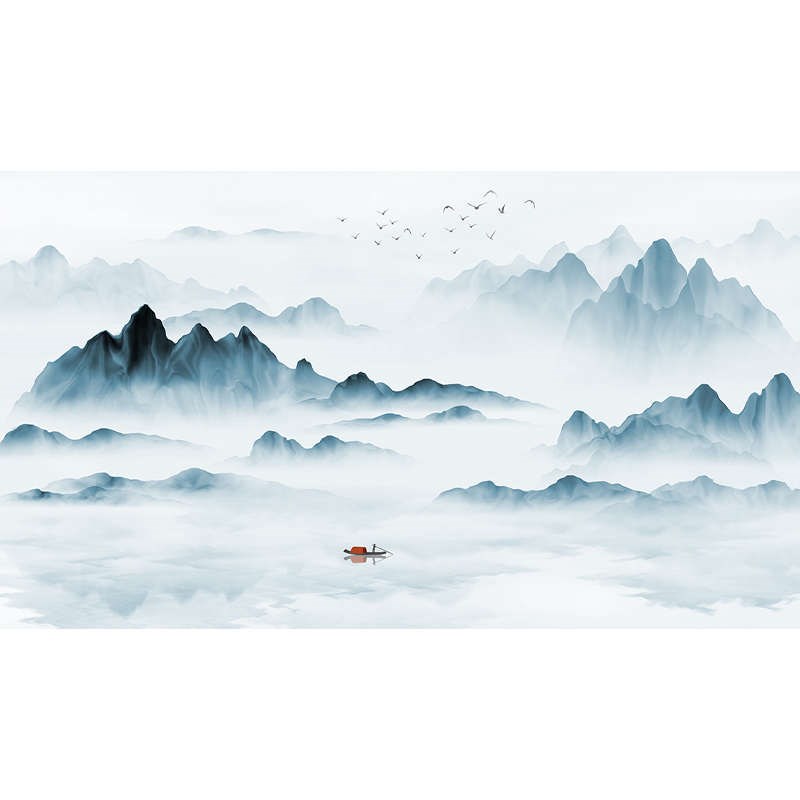 热销新中式山水无缝墙布卧室客厅沙发电视背景墙壁布现代简约定制