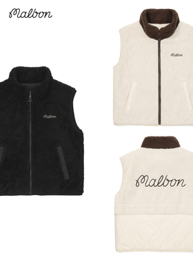 韩国MALBON高尔夫女装25冬季新款羽绒马甲保暖双面穿羊绒毛羽绒服