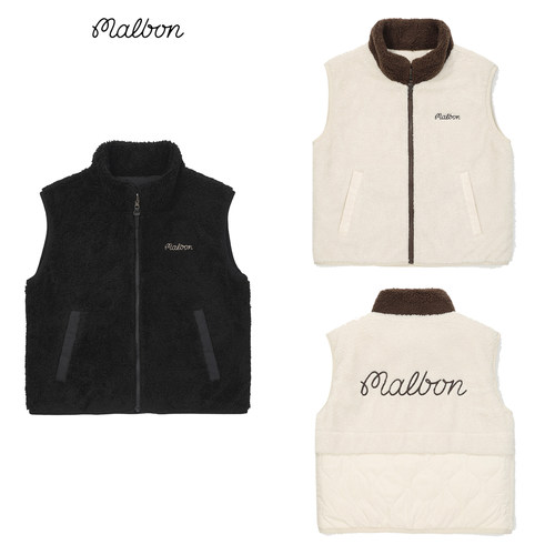 韩国MALBON高尔夫女装25冬季新款羽绒马甲保暖双面穿羊绒毛羽绒服