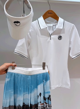2025春夏季韩国MALBON高尔夫女装修身短袖T恤POLO衫高弹运动休闲