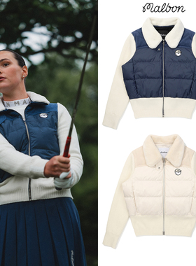 韩国MALBON高尔夫女装2025冬季长袖针织拼接外套锁温保暖羽绒棉服