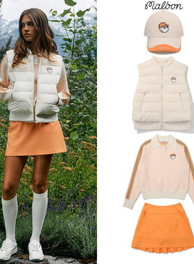 韩国MALBON高尔夫女装套装运动时尚鸭舌帽羽绒服针织衫防走光短裙