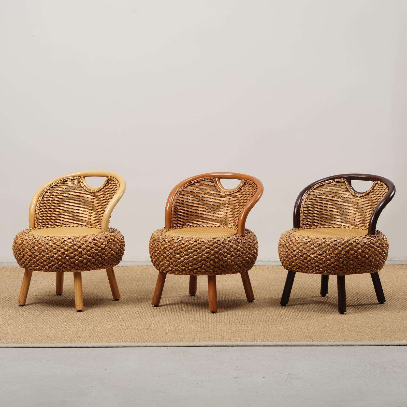 家用阳台藤椅单人靠背椅编织懒人藤椅现代简约藤编小椅子真藤座椅