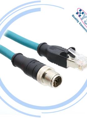 工业以太网跳线M12X型转RJ45公头8芯预铸蓝色PUR带屏蔽电缆