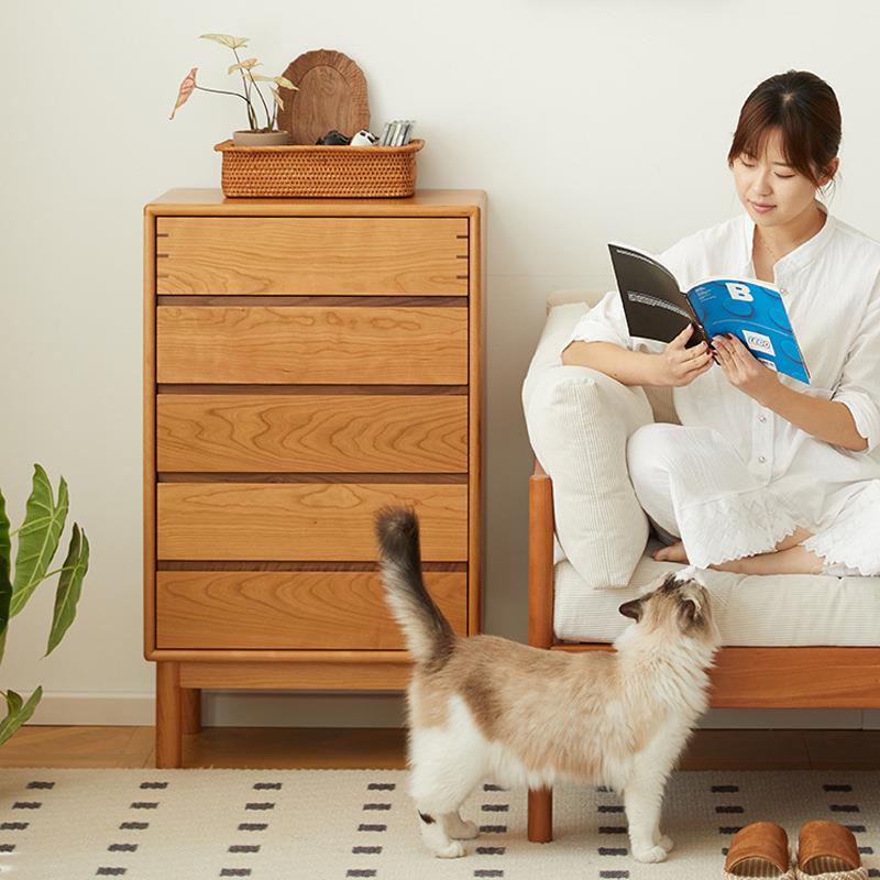 北欧樱桃木实木五斗柜小户型客厅靠墙收纳柜现代简约收纳五斗柜