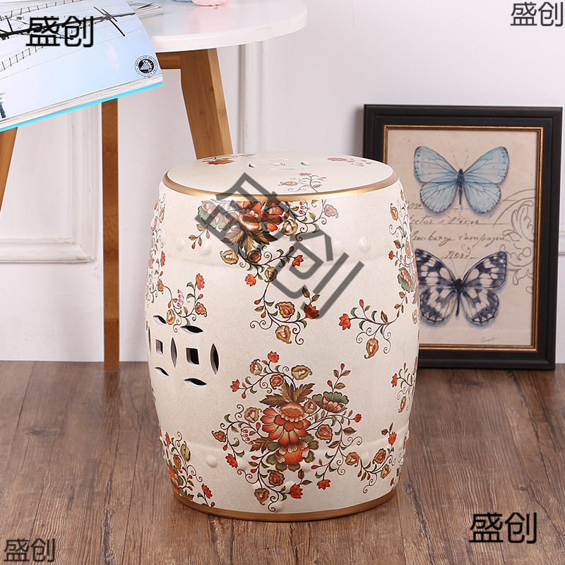 7W新中式花鸟陶瓷梳妆换鞋凳