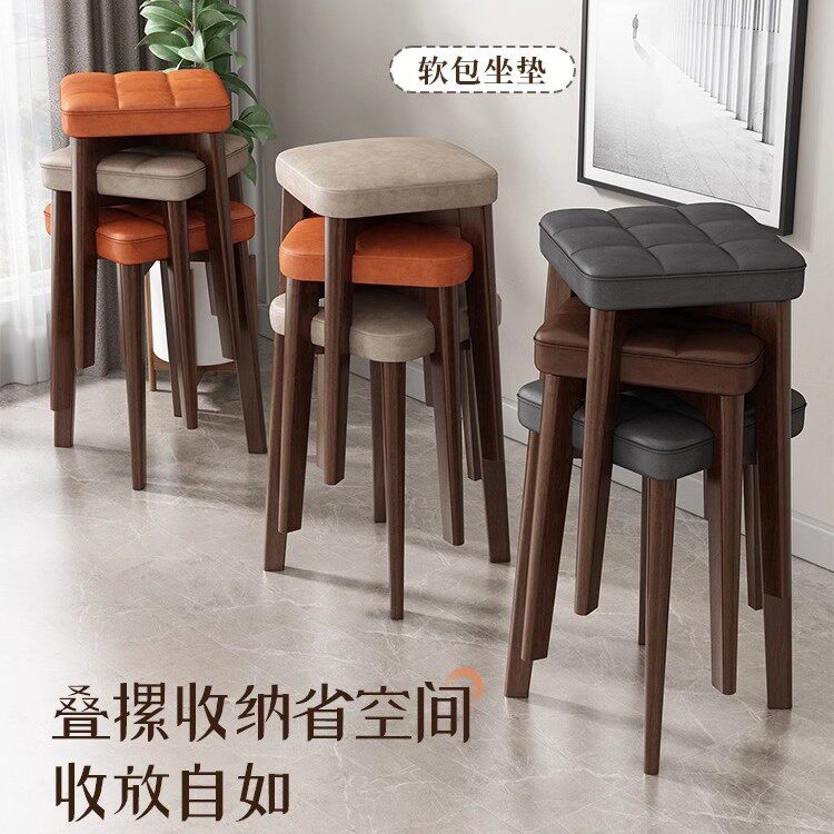 实木凳子家用加厚软包餐凳可叠放小板凳新款餐厅备用餐椅商用