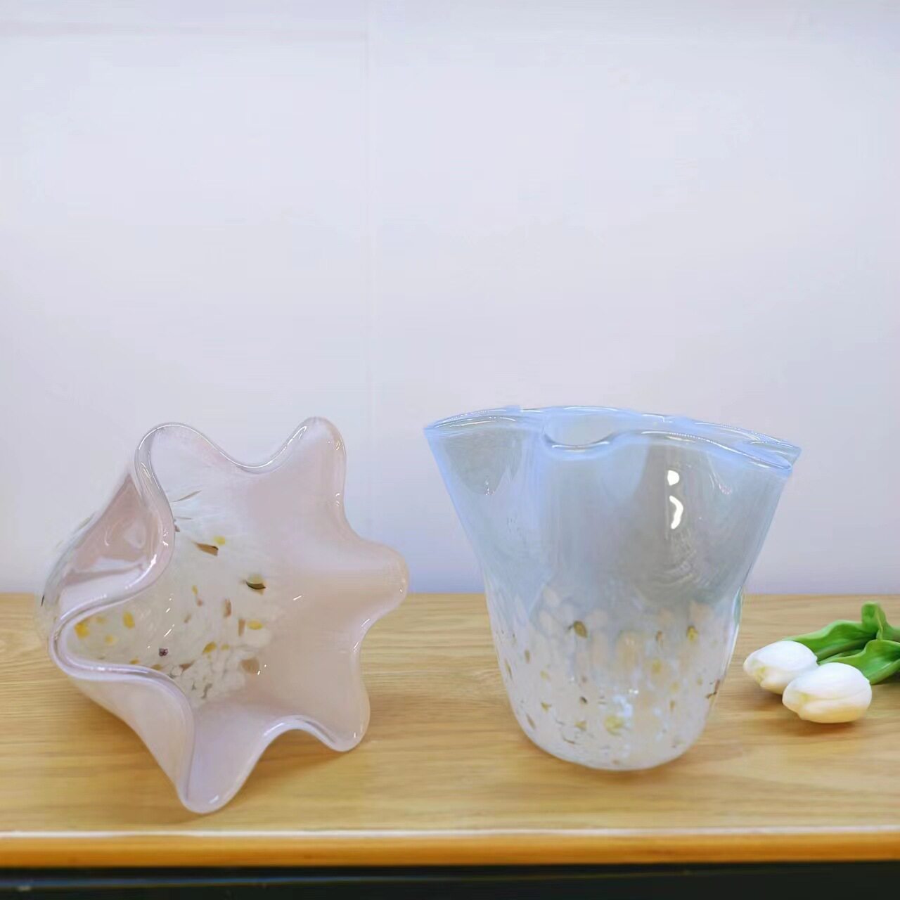 欧式玻璃花瓶创意果盘高档收纳实用工艺品摆件优雅粉色白菜摆件