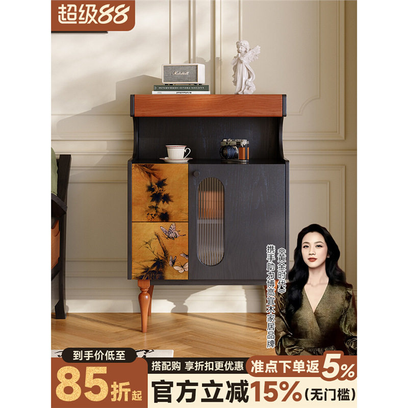 法式复古实木餐边柜小户型靠墙