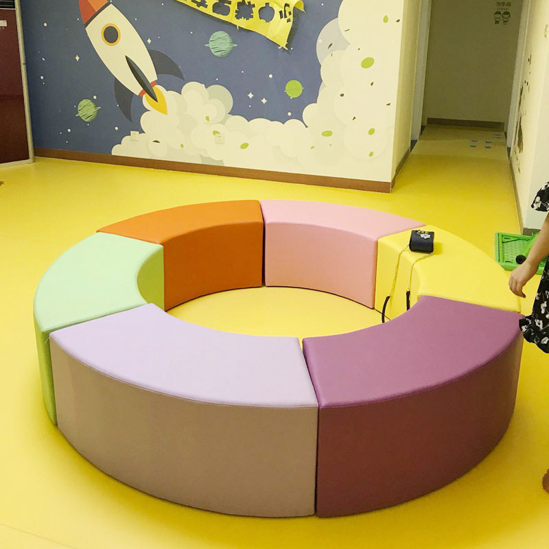 幼儿园早教中心婴幼儿童软包扇形组合凳子游乐区弧形软体围栏坐具