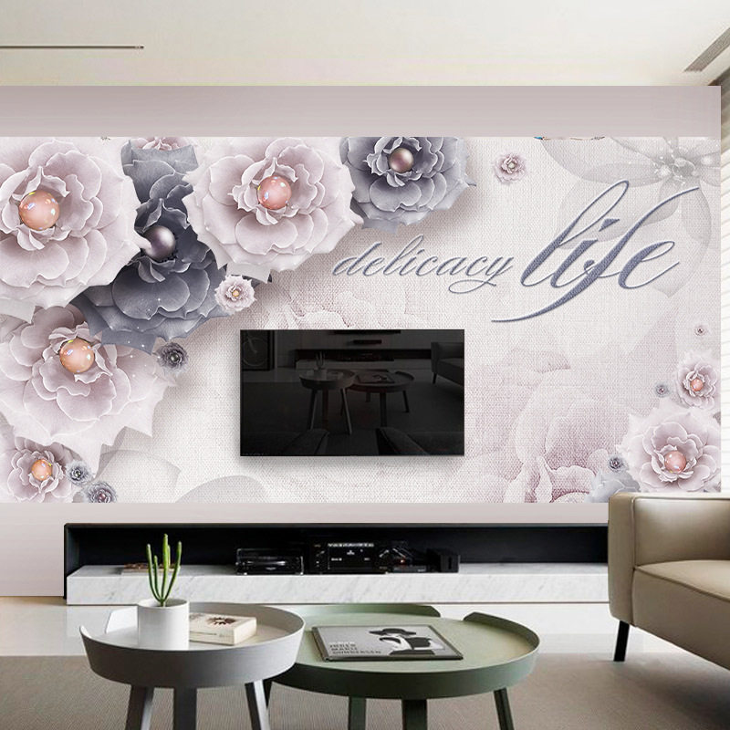 浪漫花卉自粘墙贴画客厅电视背景一整张墙纸房间卧室壁纸