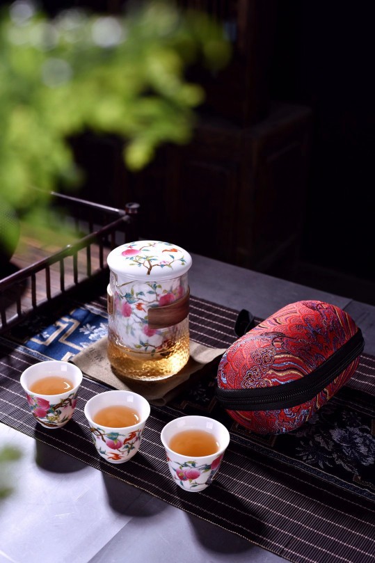 人从众家用旅行茶具套装快客杯一壶三杯便携包防烫玻璃陶瓷功夫泡
