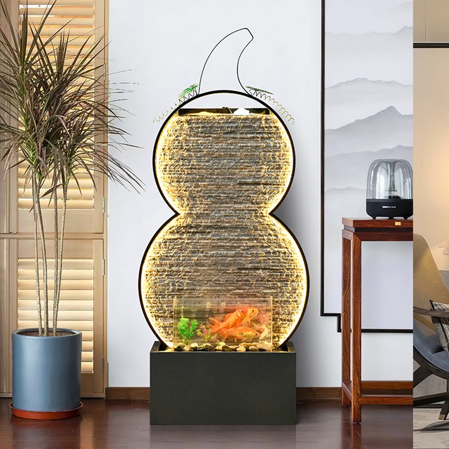 鱼缸循环水流水摆件陶瓷造景招财客厅水幕墙屏风店铺乔迁新居水景,家居饰品,国学摆件,淘宝优惠券,粉丝福利购,淘宝优惠卷