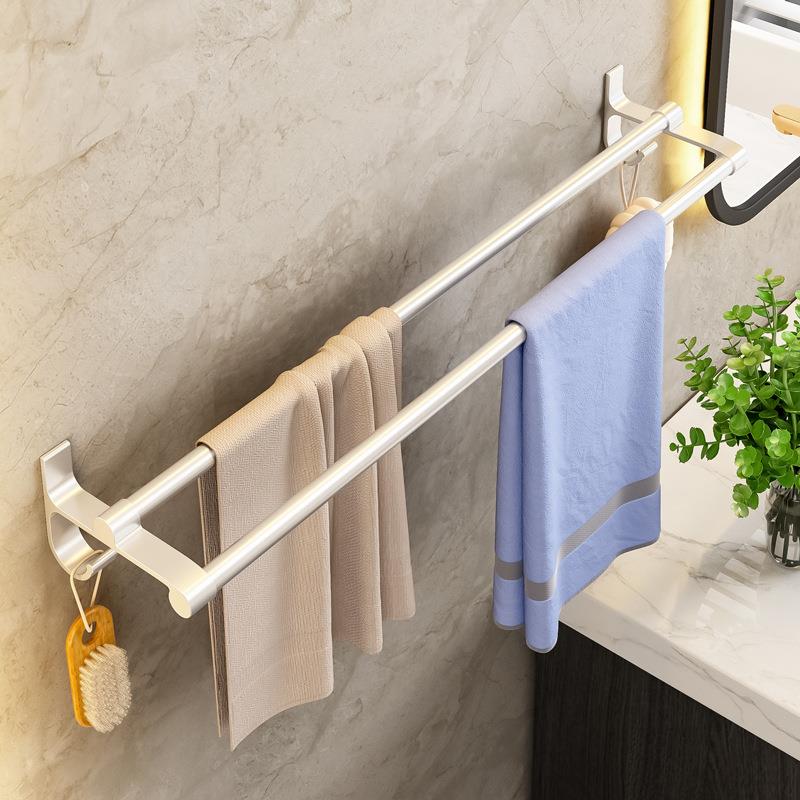 毛巾架免打孔卫生间太空铝壁挂式加长加厚1米浴室双杆单杆毛巾杆