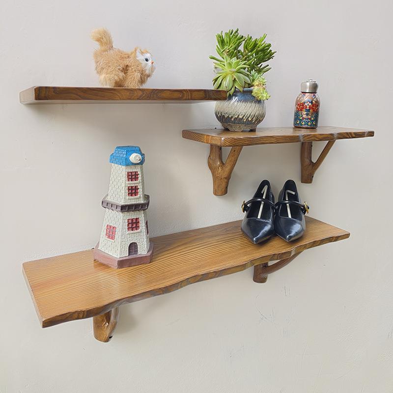 实木隔板置物架壁挂式挂衣架卧室客厅家用收纳架