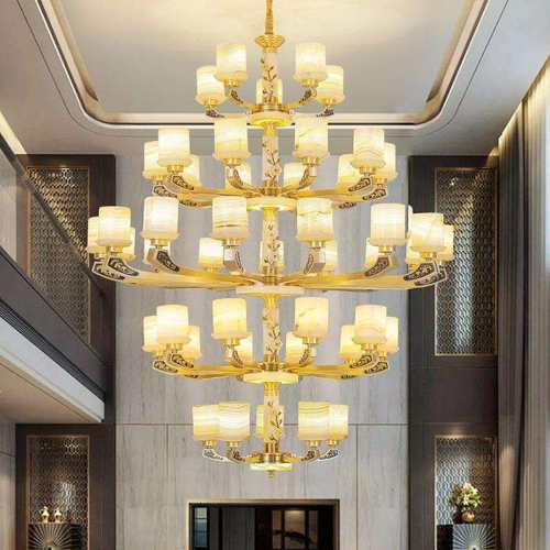 全铜大吊灯别墅楼吊灯复式大堂灯大气H65铜灯具LED客厅灯中山灯饰