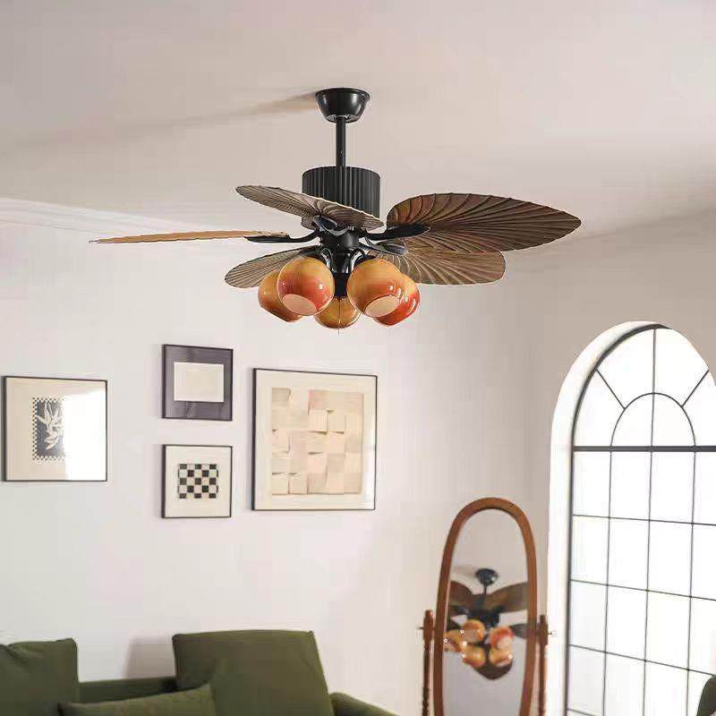 风扇吊灯法式复古新款创意餐厅吊扇灯美式中古南洋风客厅一体吊灯