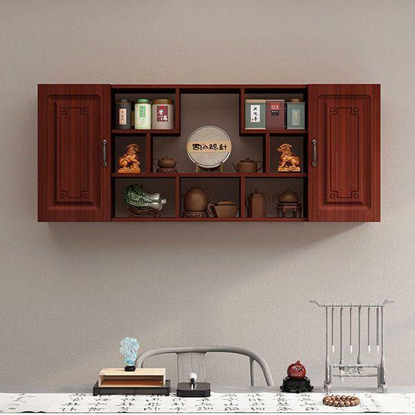 博古架客厅墙上新中式多宝阁壁挂多层置物架茶具摆件带门收纳架子