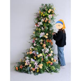 店面布置花 饰活动仪式 莫奈风仿真花假花瀑布花艺 成品壁挂墙面装