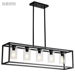 ebay 店亚马逊爆款 吊灯美式 乡村复古工业风长方形铁艺客厅餐厅服装