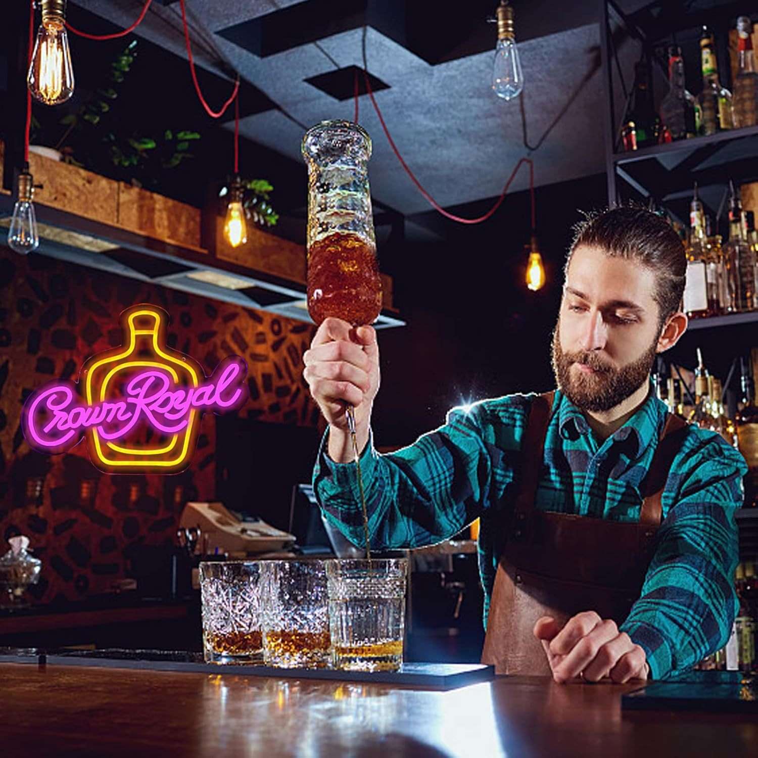 led霓虹灯背板酒瓶whiskey造型灯透明亚克力酒吧摆件氛围灯标识牌