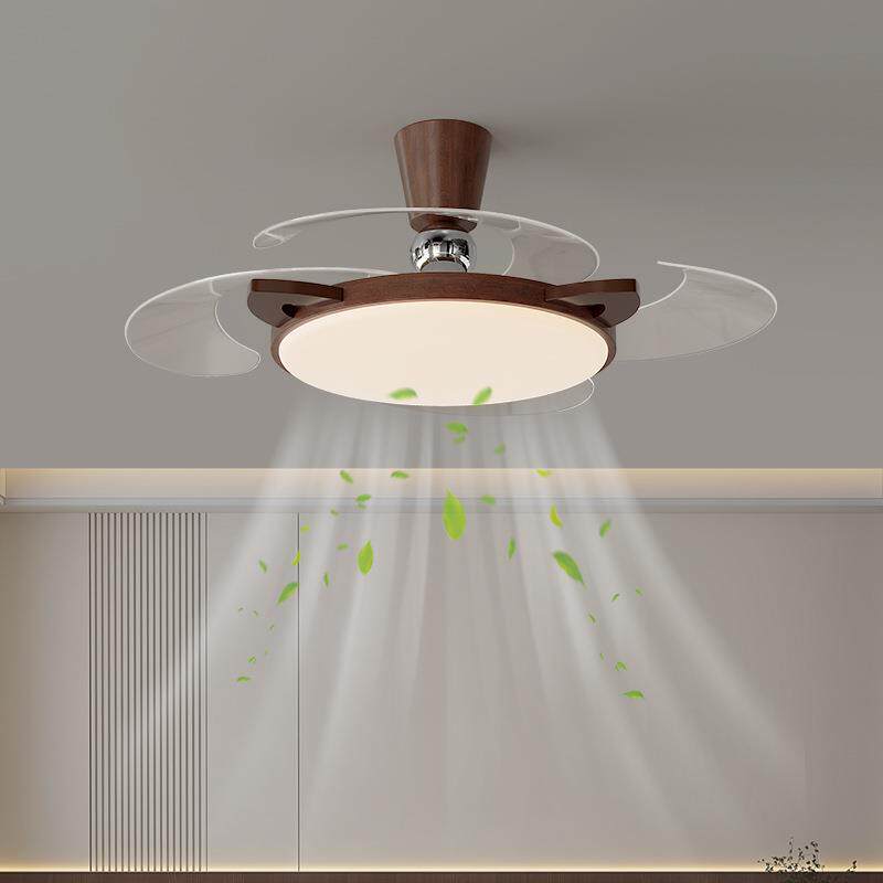 隐形风扇灯中古风儿童房吊扇灯新款复古胡桃木色极简卧室电扇灯