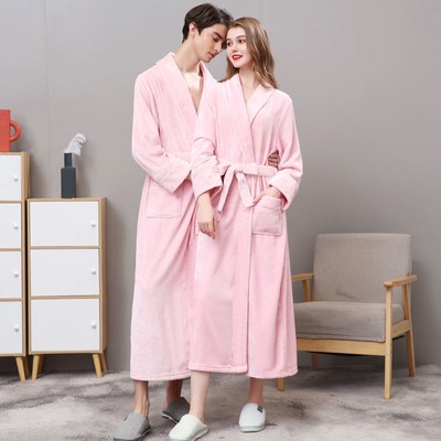 Men Plus Size 3XL Flannel Kimono Bath Gown Ultra Long Large