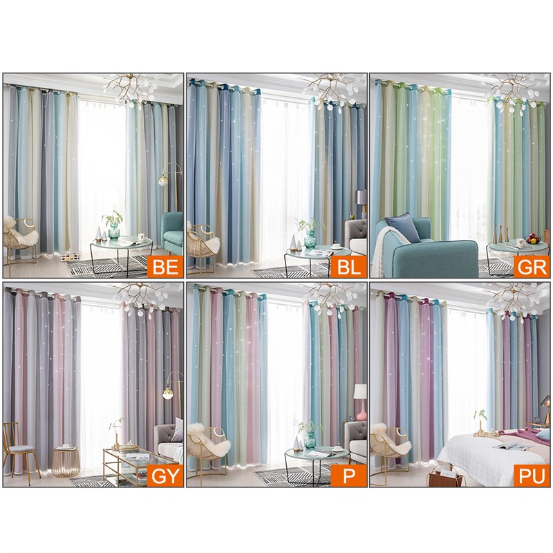 1 Panel Star Curtains Blackout Curtains Colorful Double Laye
