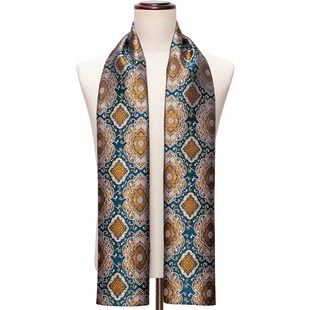 Gold Green Mens Scarf Jacquard Paisley Silk Autumn Winter C